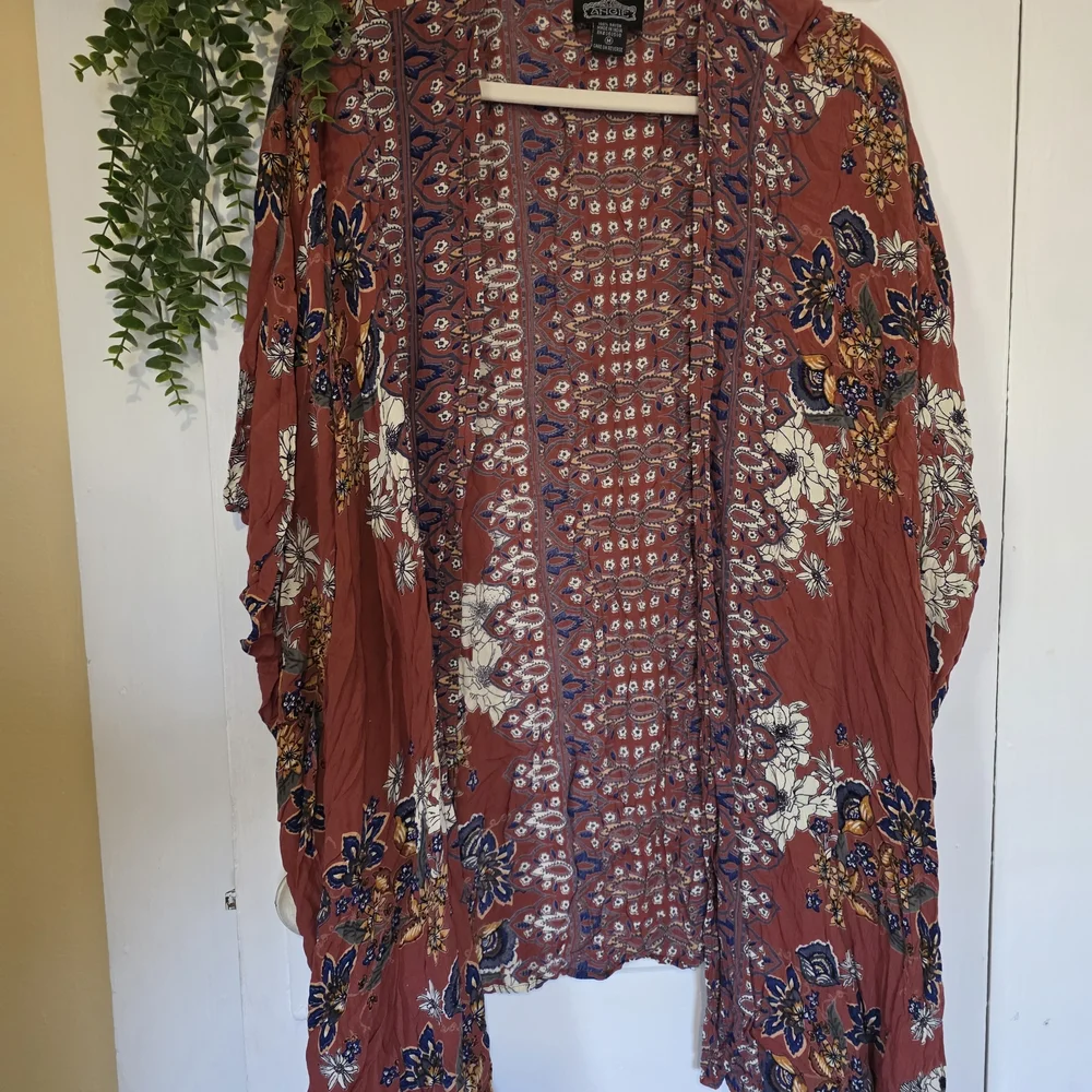 Angie Burnt Orange and Blue Floral Kimono - Picture 1 of 3